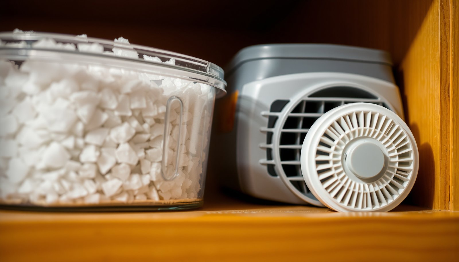 salt-based vs electronic dehumidifiers for closets close-up view