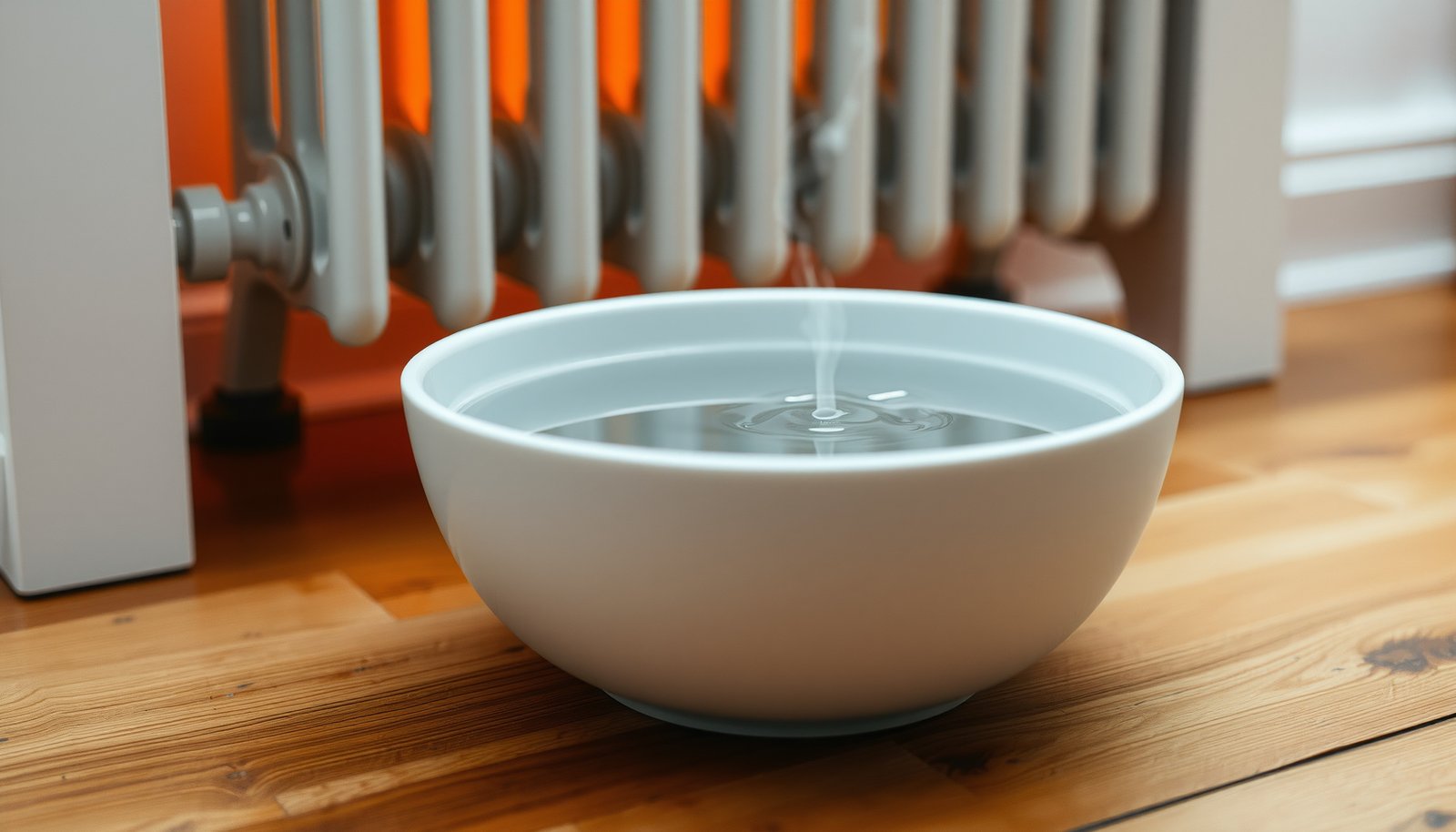 bowl of water under radiator close-up view