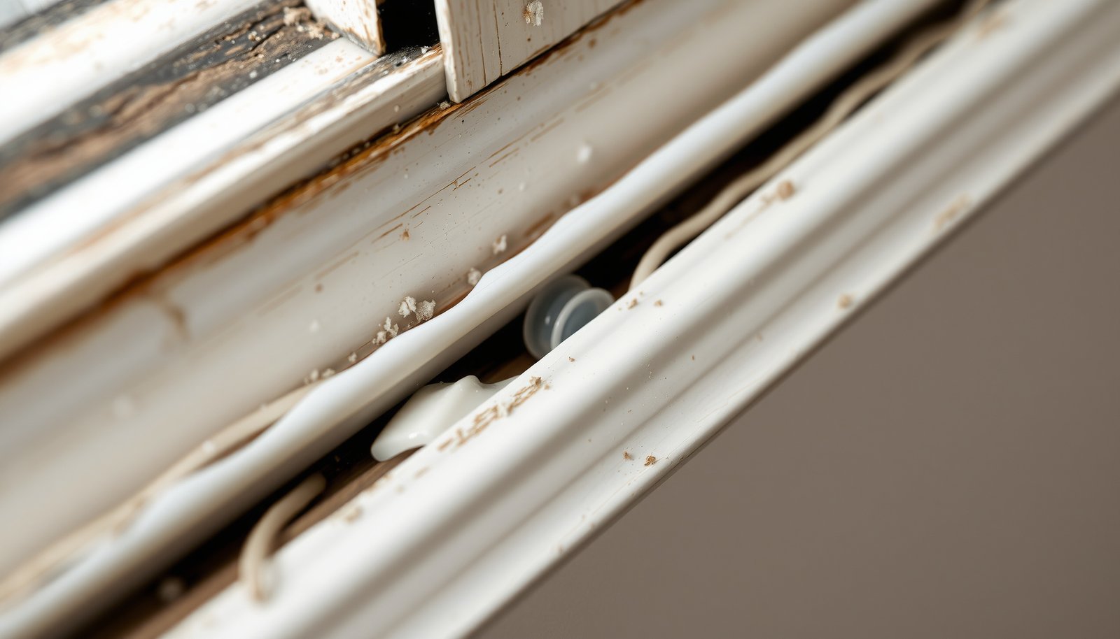 caulking windows for winter close-up view