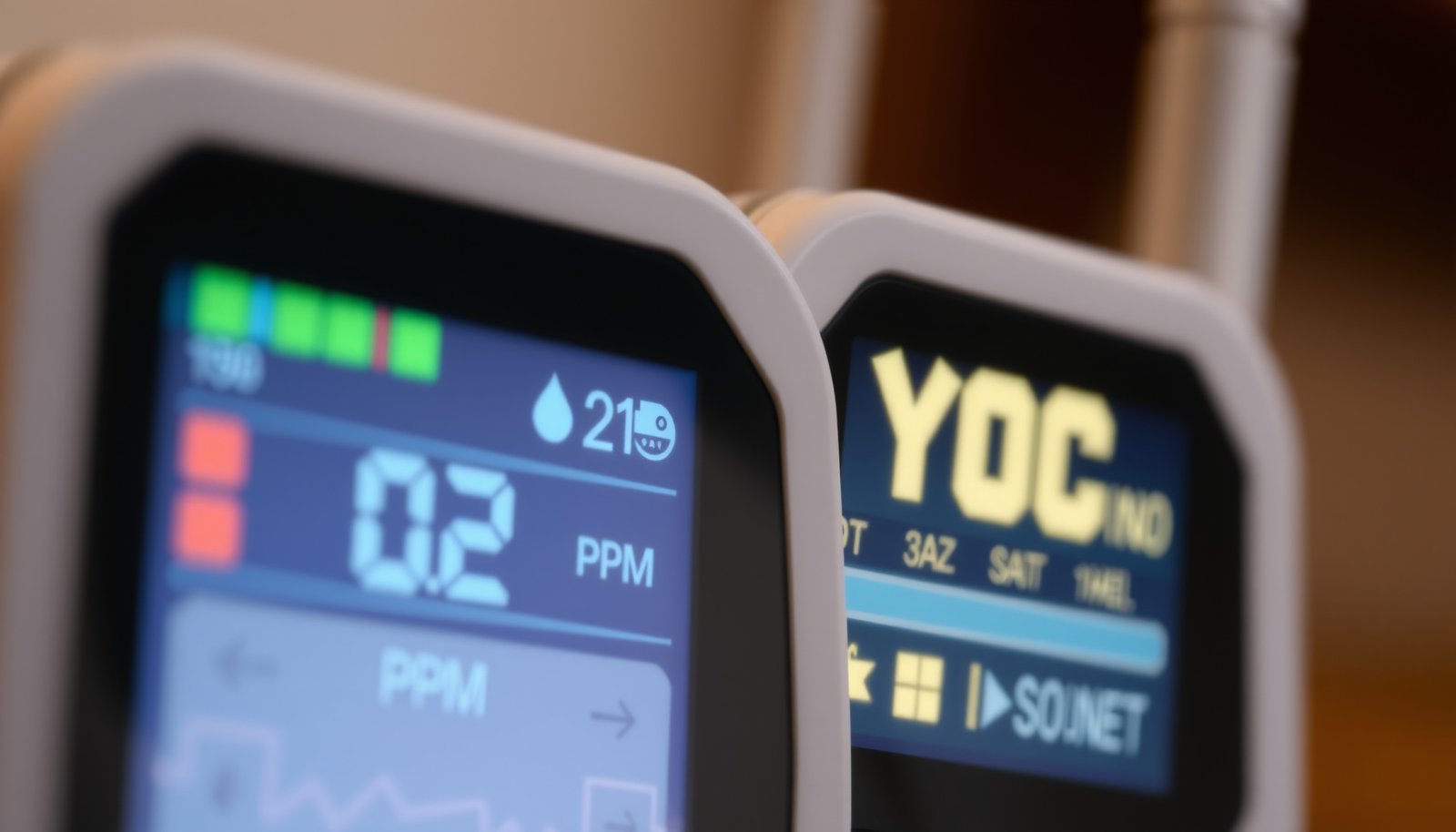 CO2 vs VOC monitor close-up view