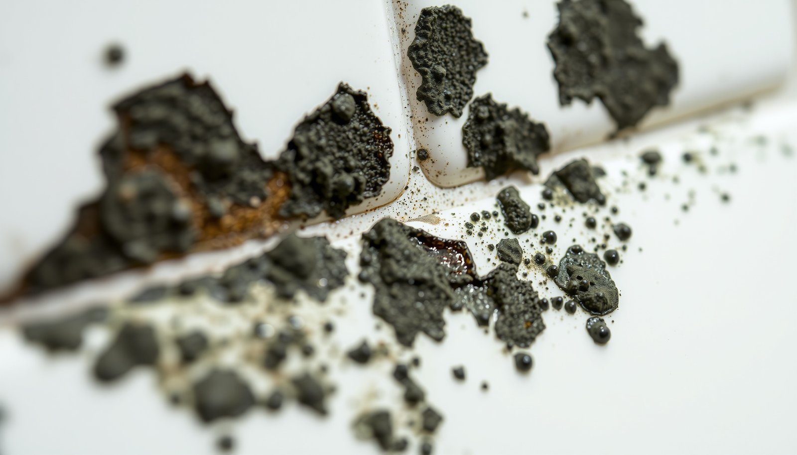 mold on grout between tiles close-up view