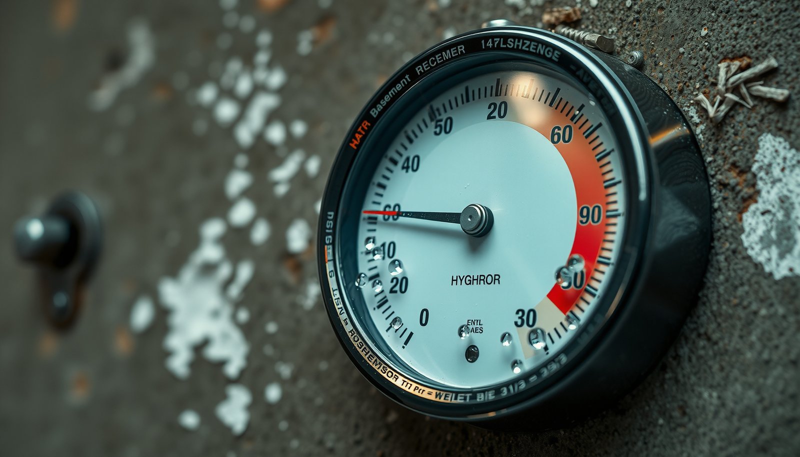 basement humidity in winter and summer close-up view