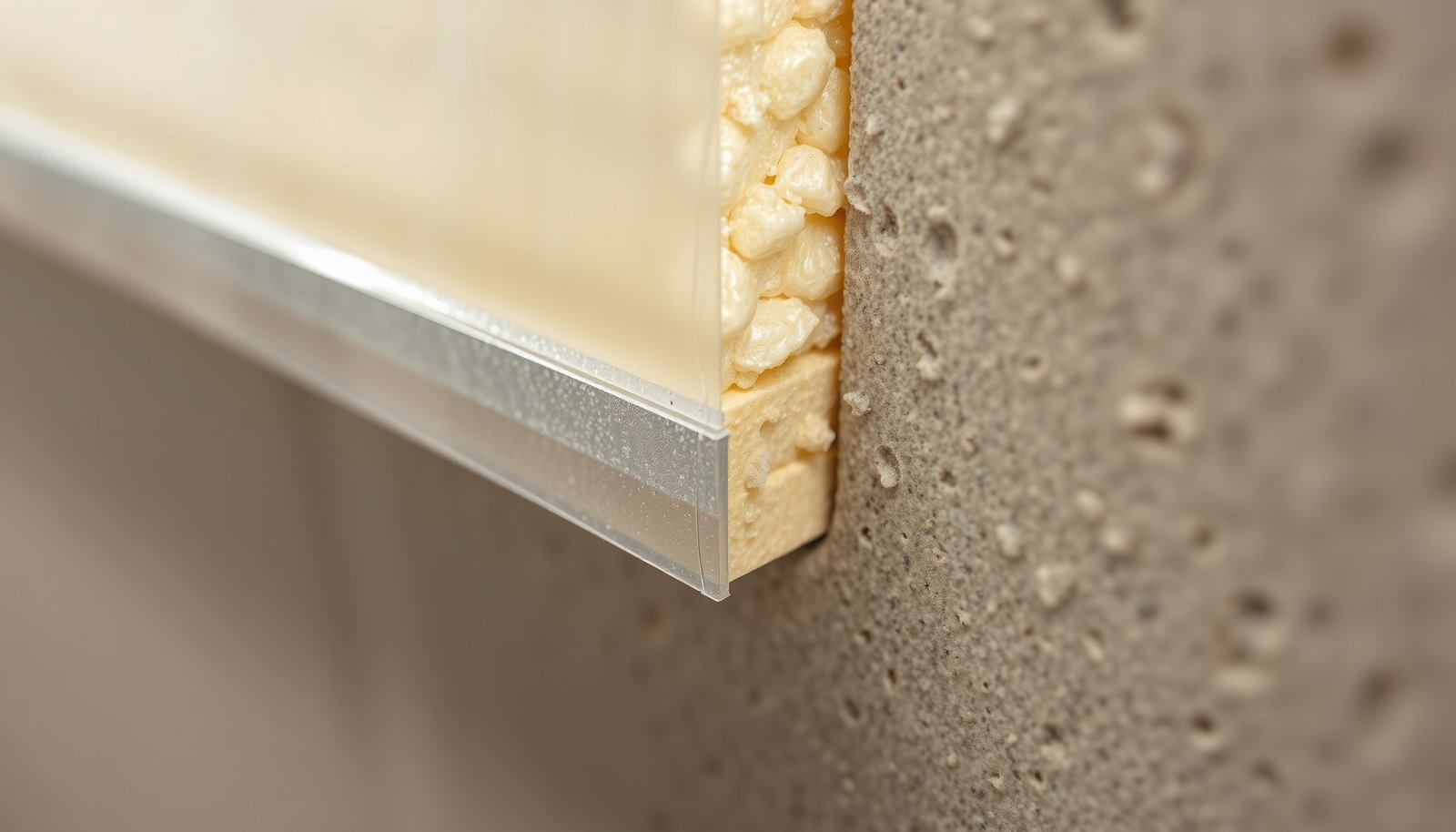 basement wall insulation and vapor barriers close-up view