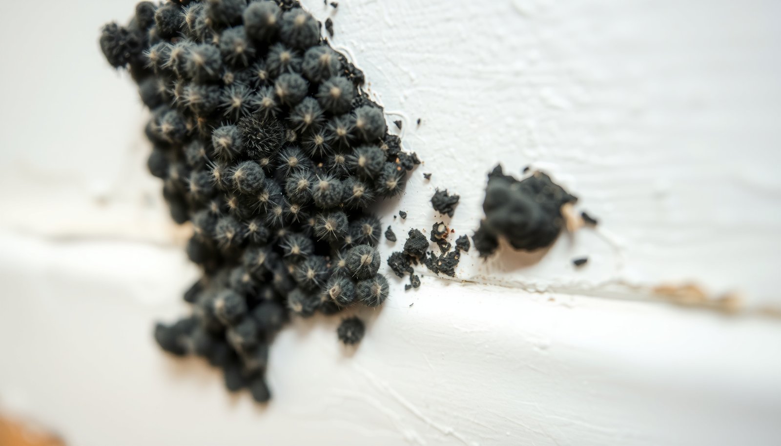 black mold behind furniture close-up view