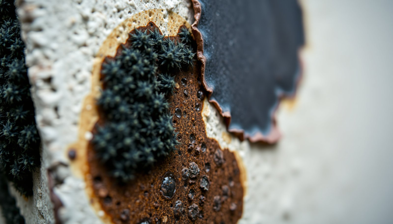 black mold vs black staining close-up view