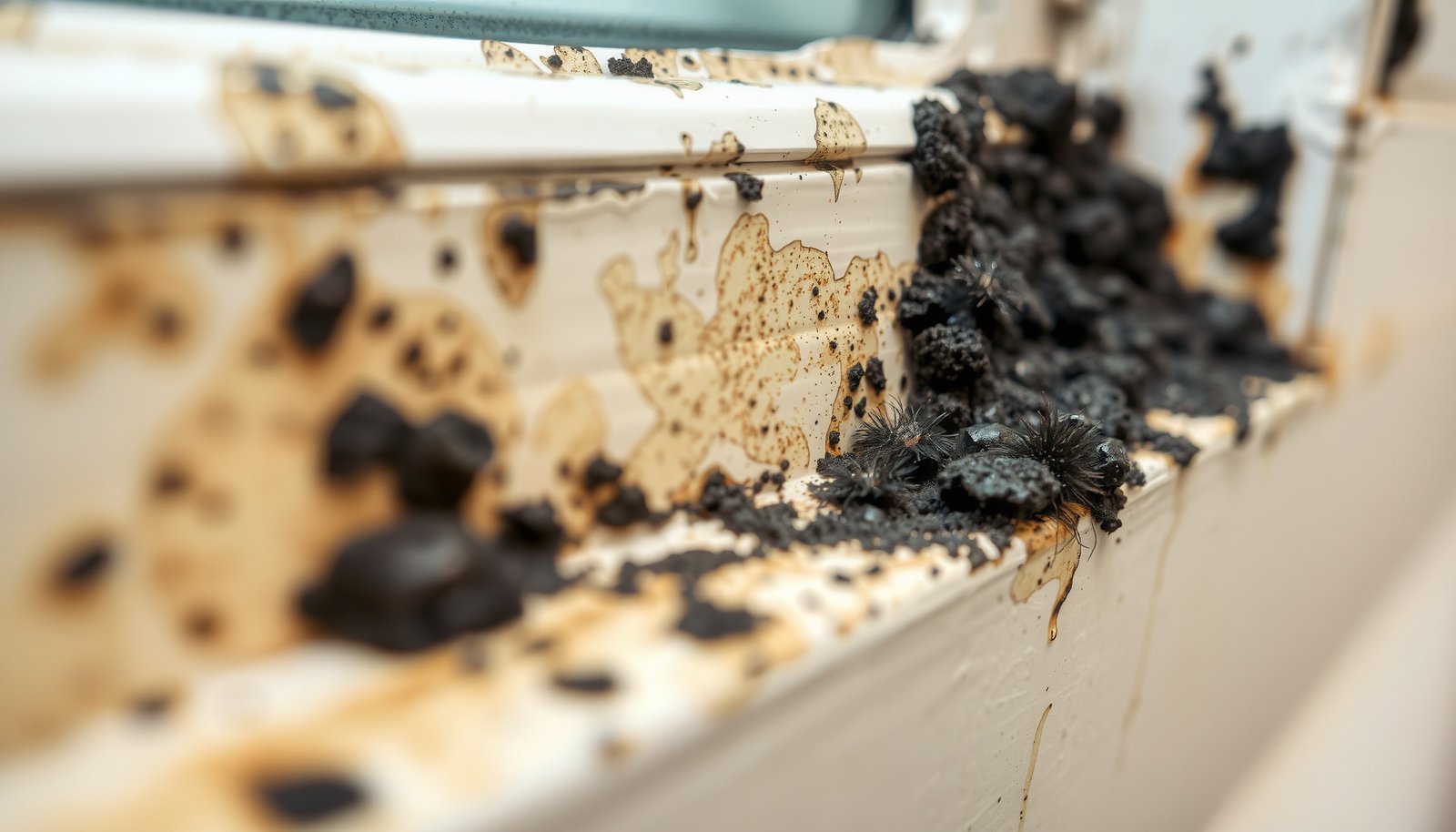 black stuff on window sill close-up view