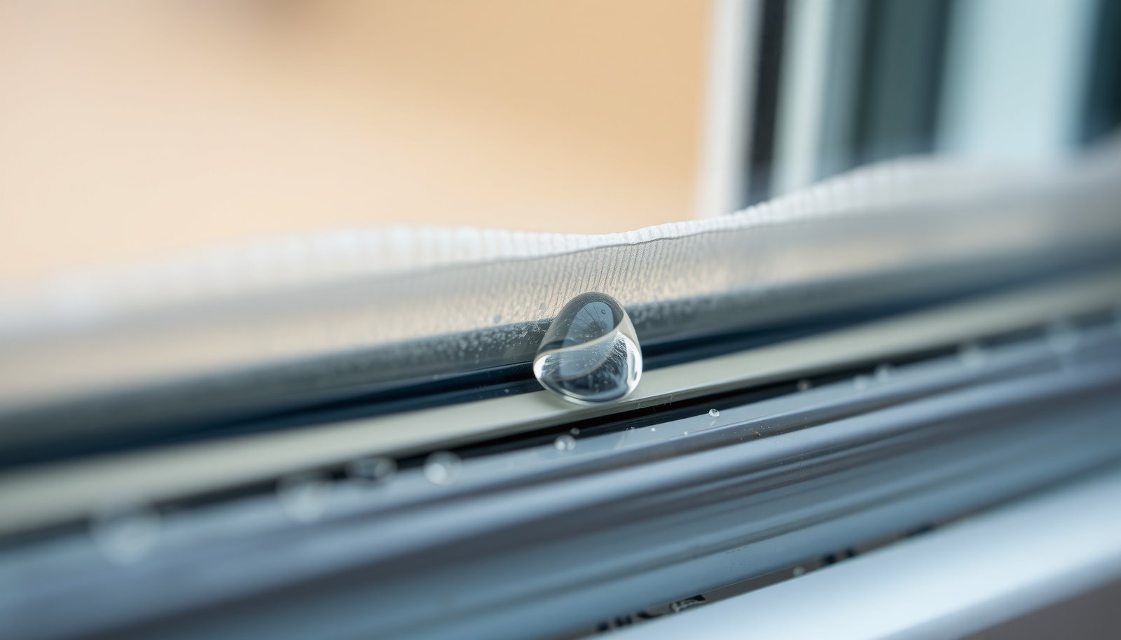 condensation between double pane windows close-up view