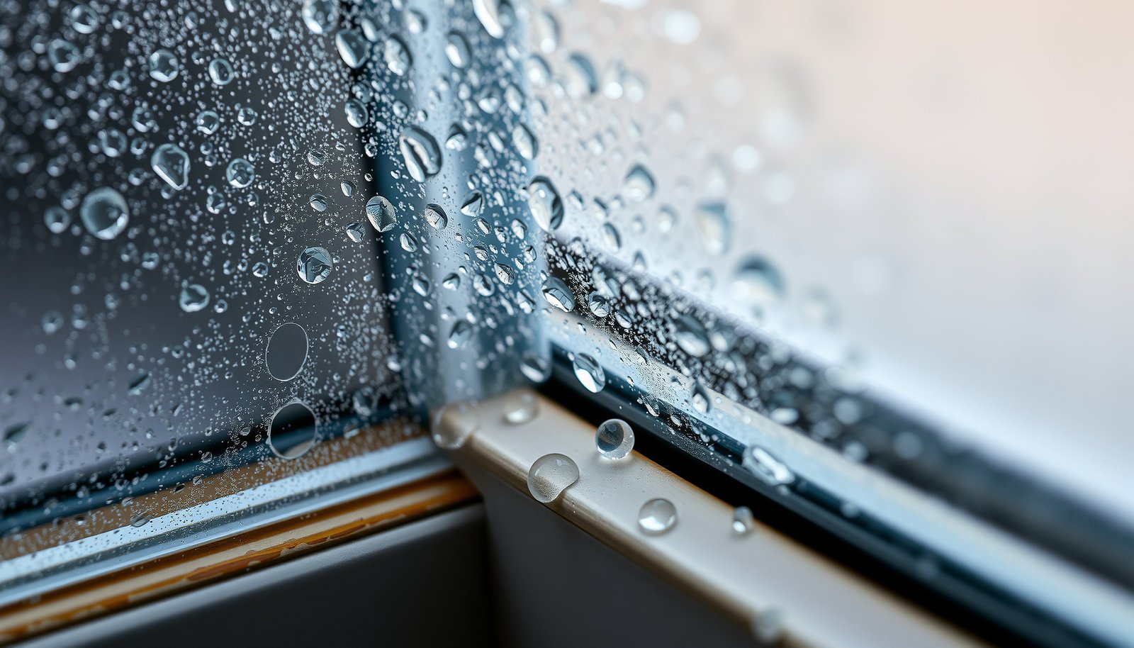 condensation on inside of windows in one room close-up view