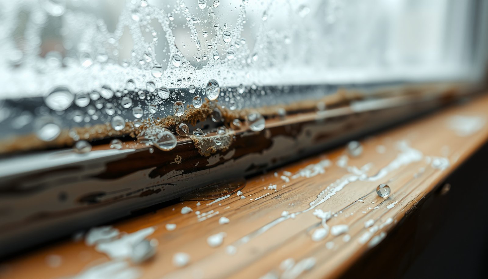 excessive condensation on all windows close-up view