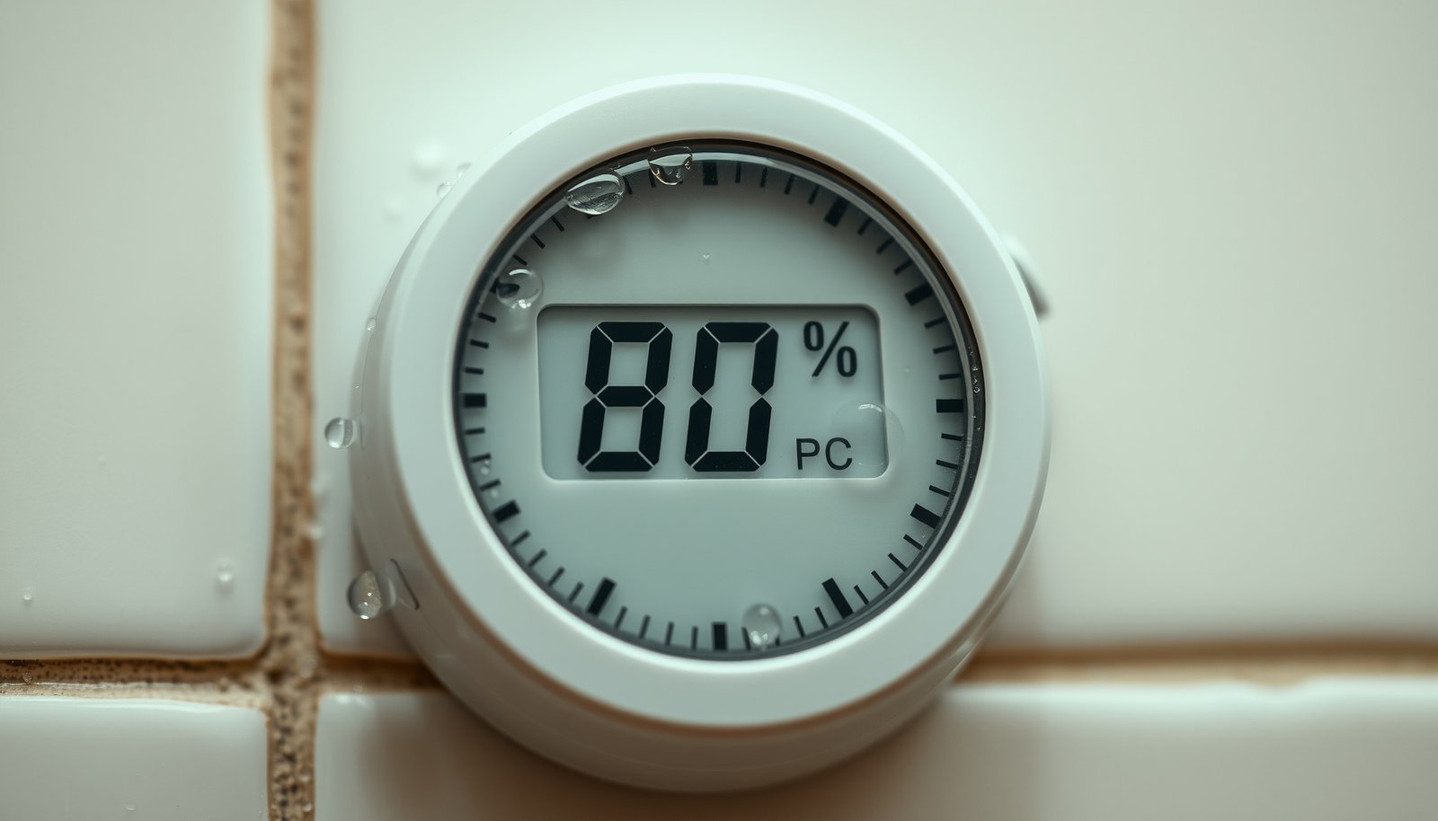 hygrometer reading 80 after shower close-up view