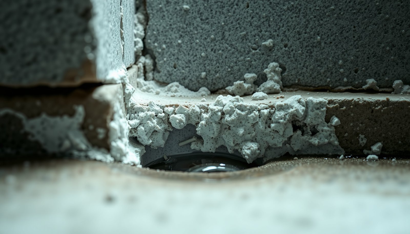 interior basement waterproofing close-up view