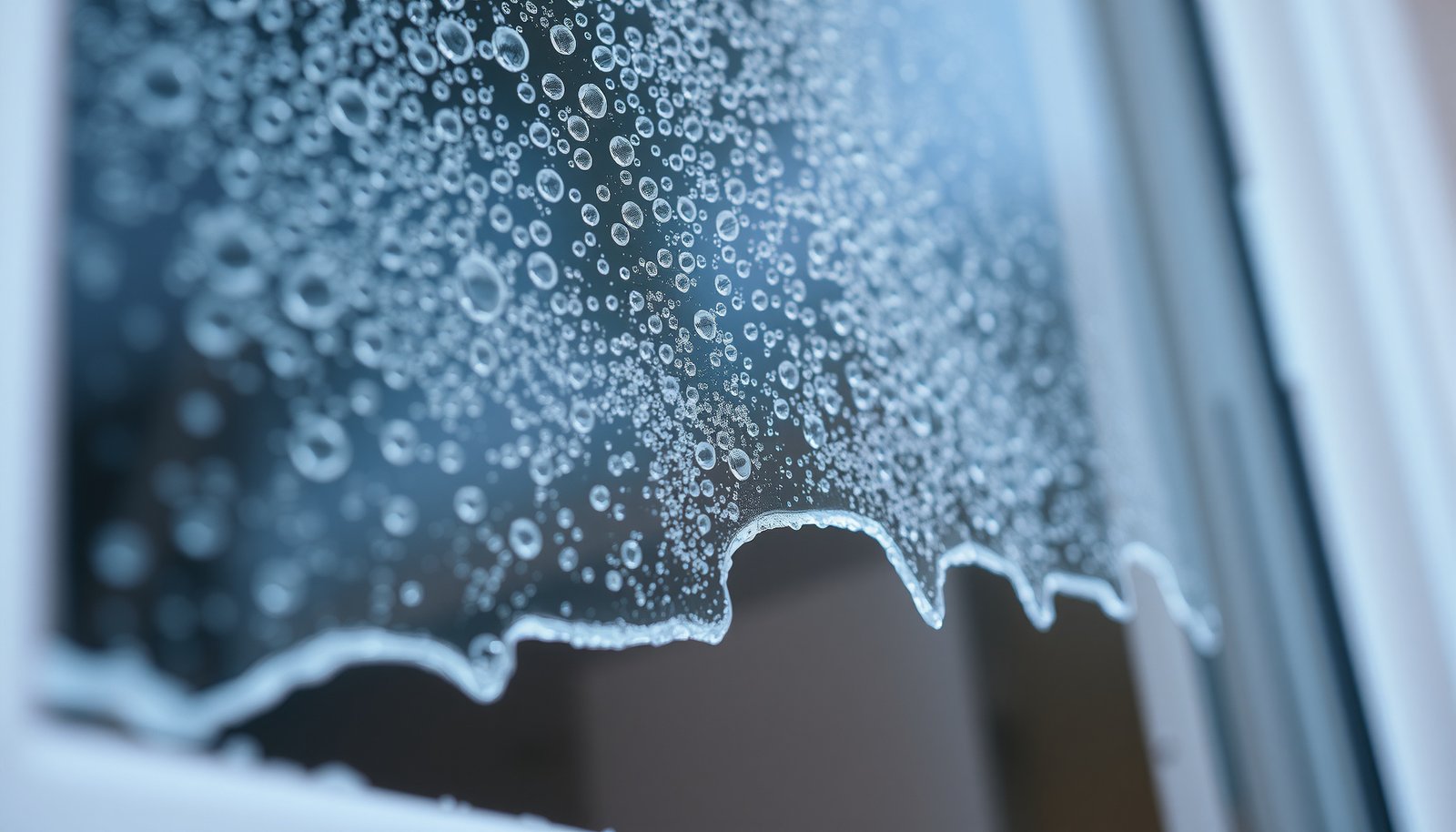 new construction condensation first winter close-up view