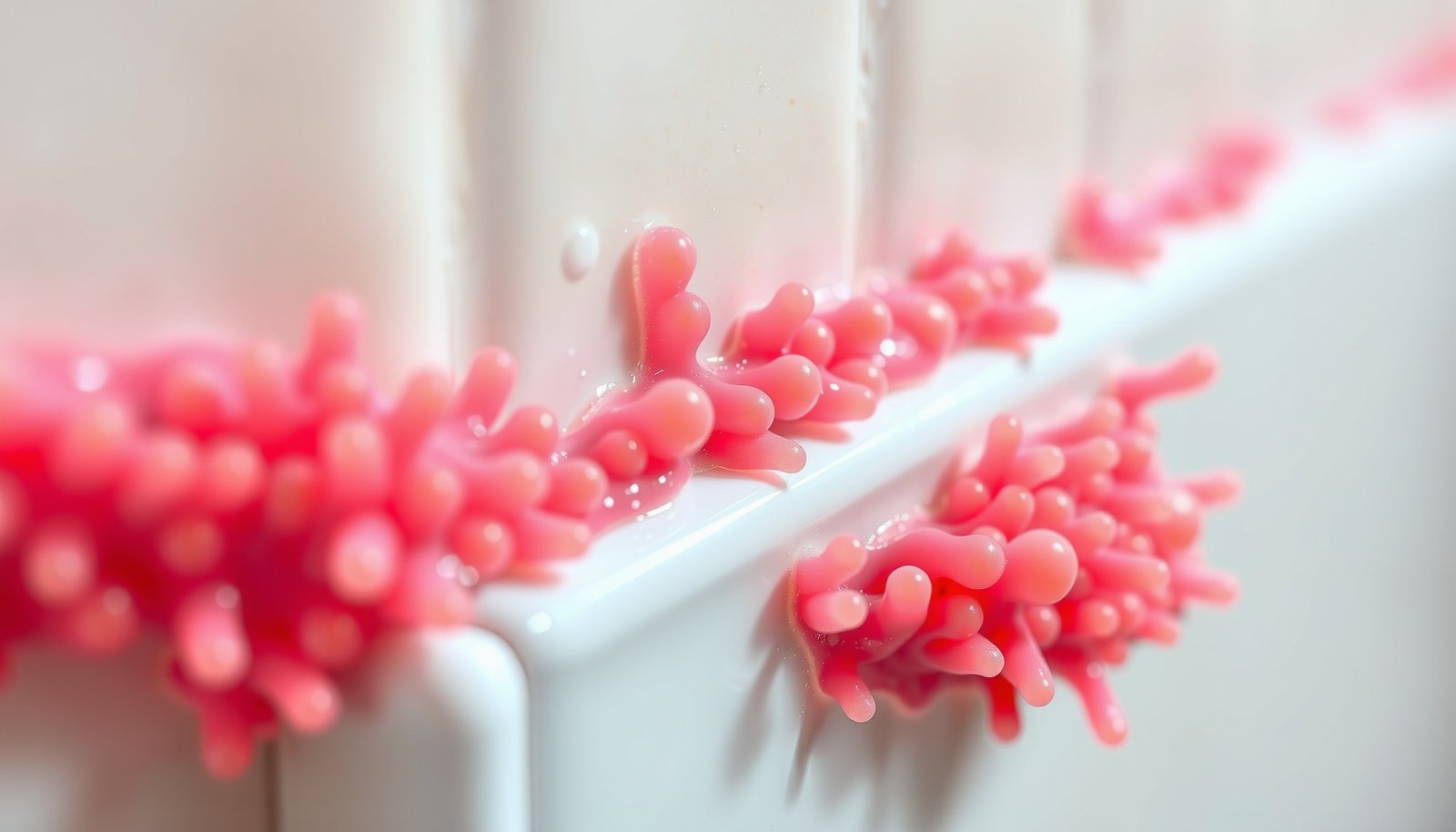 orange and pink stuff in shower close-up view