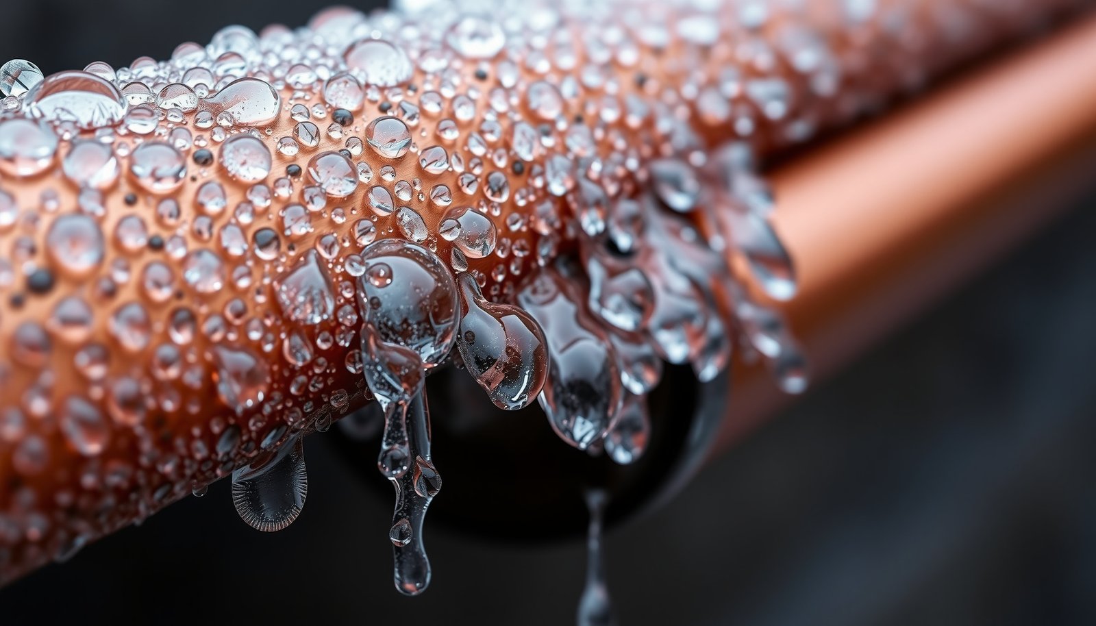 pipes sweating from humidity close-up view