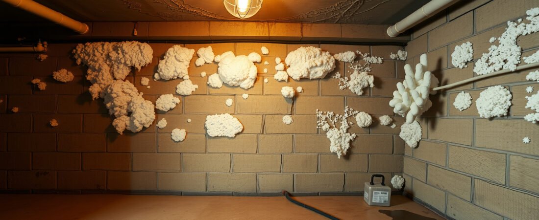 White Fuzzy Stuff on Basement Wall: Mold or Efflorescence?