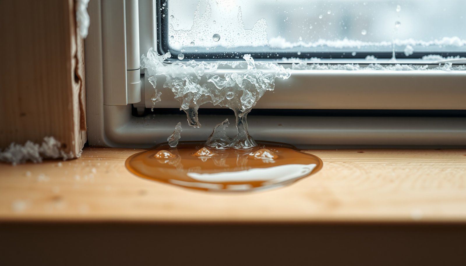 window condensation in new construction close-up view