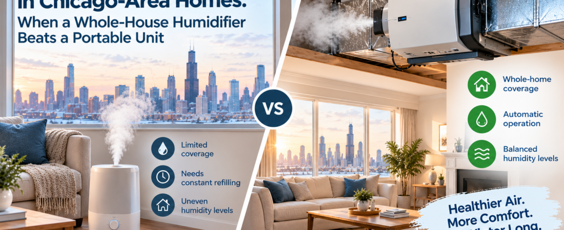 Dry Winter Air in Chicago-Area Homes: When a Whole-House Humidifier Beats a Portable Unit